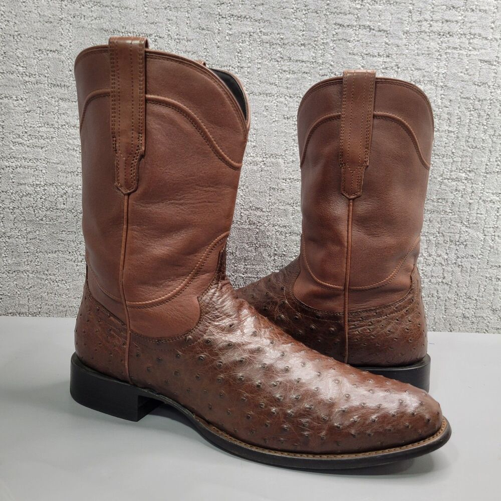 Tecovas The Earl Mens Size US 13D Hazelnut Ostrich Leather Pull-On Roper Boots - Picture 12 of 13